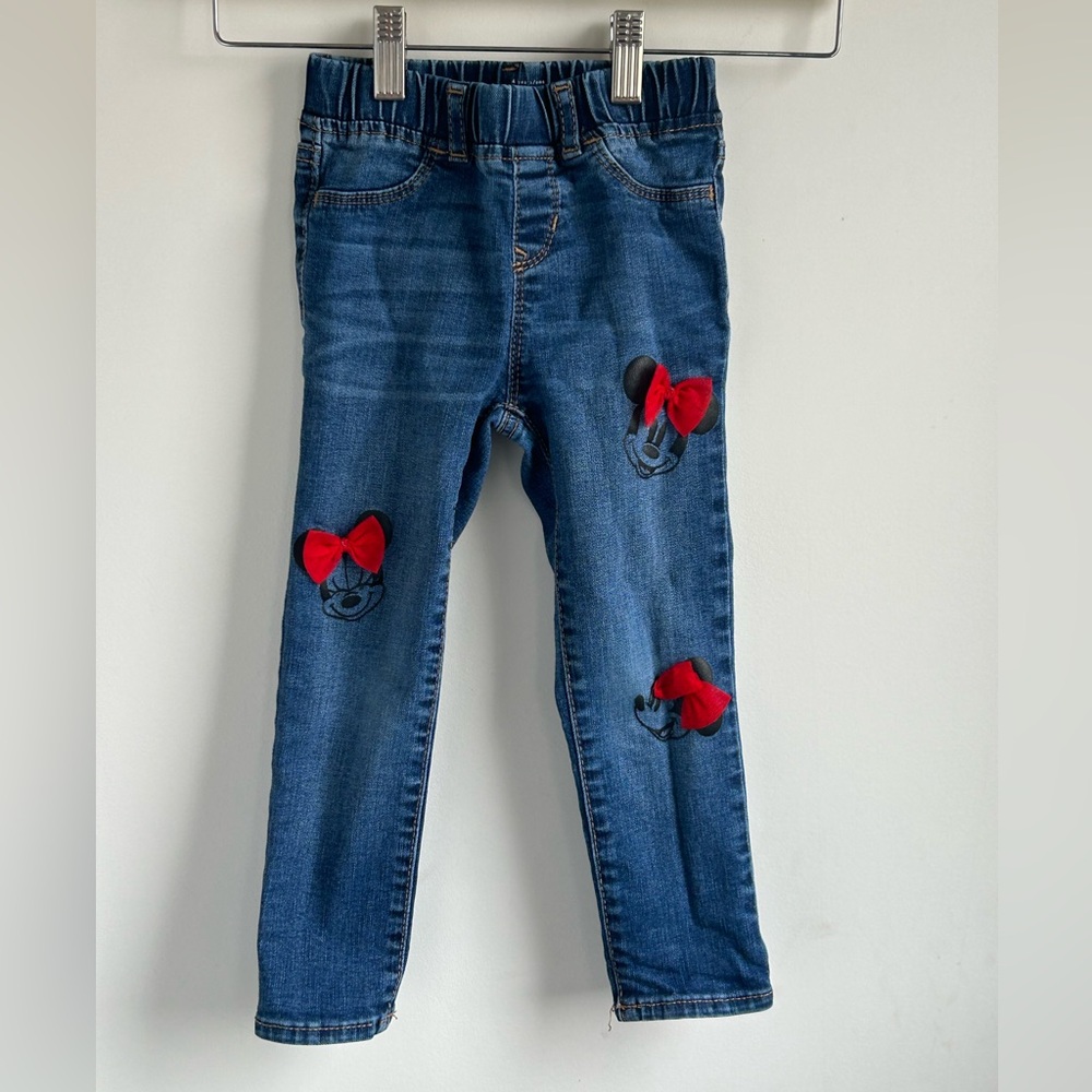 GAP Minnie Mouse Girls Dark Blue Denim Jeggings with Red Bow Details